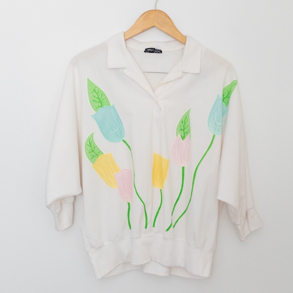 Vintage 90s Floral 3/4 Length Sleeve Top Size Large